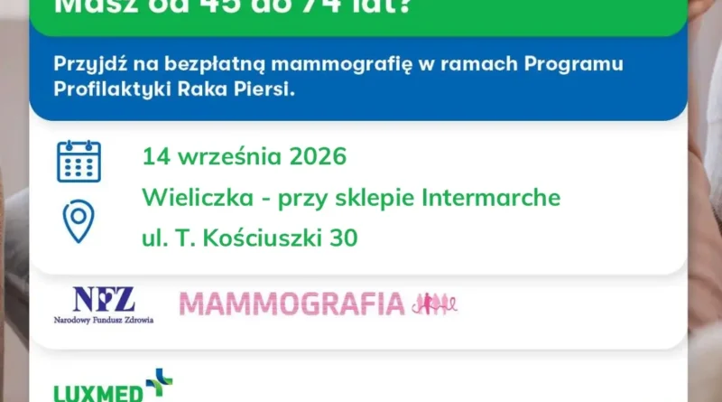 Bezpłatne Badania Mammograficzne w Wieliczce -Wrzesień 2026