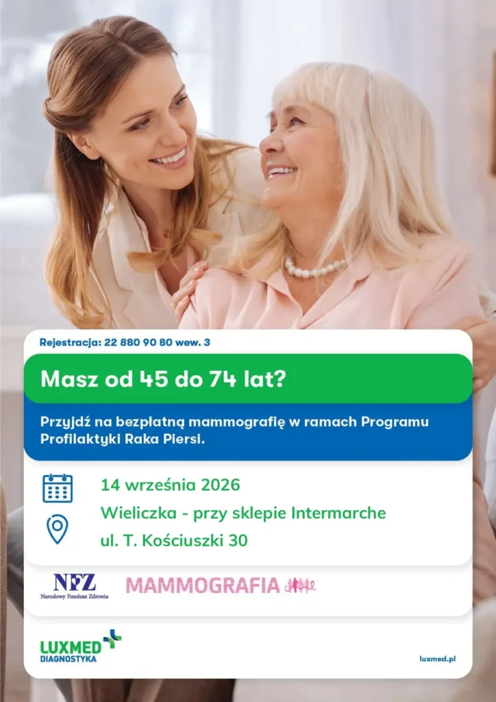 bezpłatne badania mammograficzne Wieliczka 2026